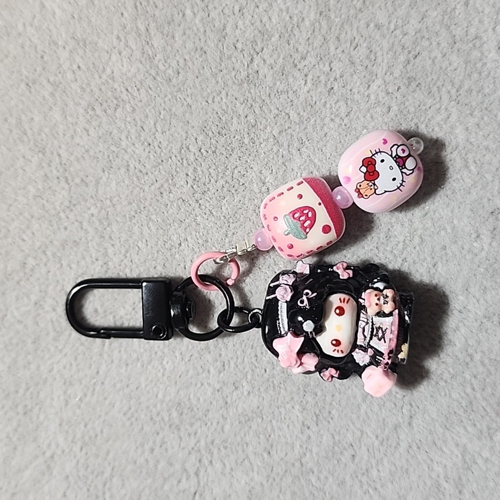 Cute Black Hello Kitty and Charms Keychain